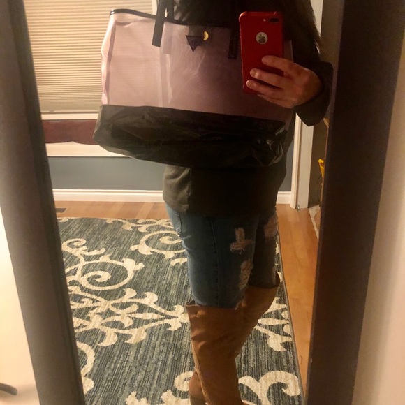 Vintage Guess Tote Pink Mesh & Black Patten Faux! - Picture 3 of 9